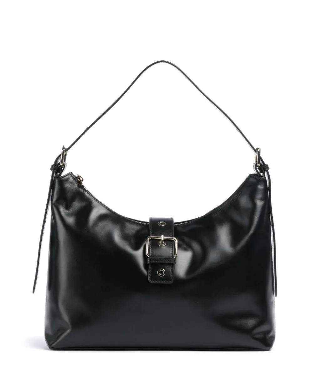 Italian Leather Rio Buckle Hobo bag fine grain leather black