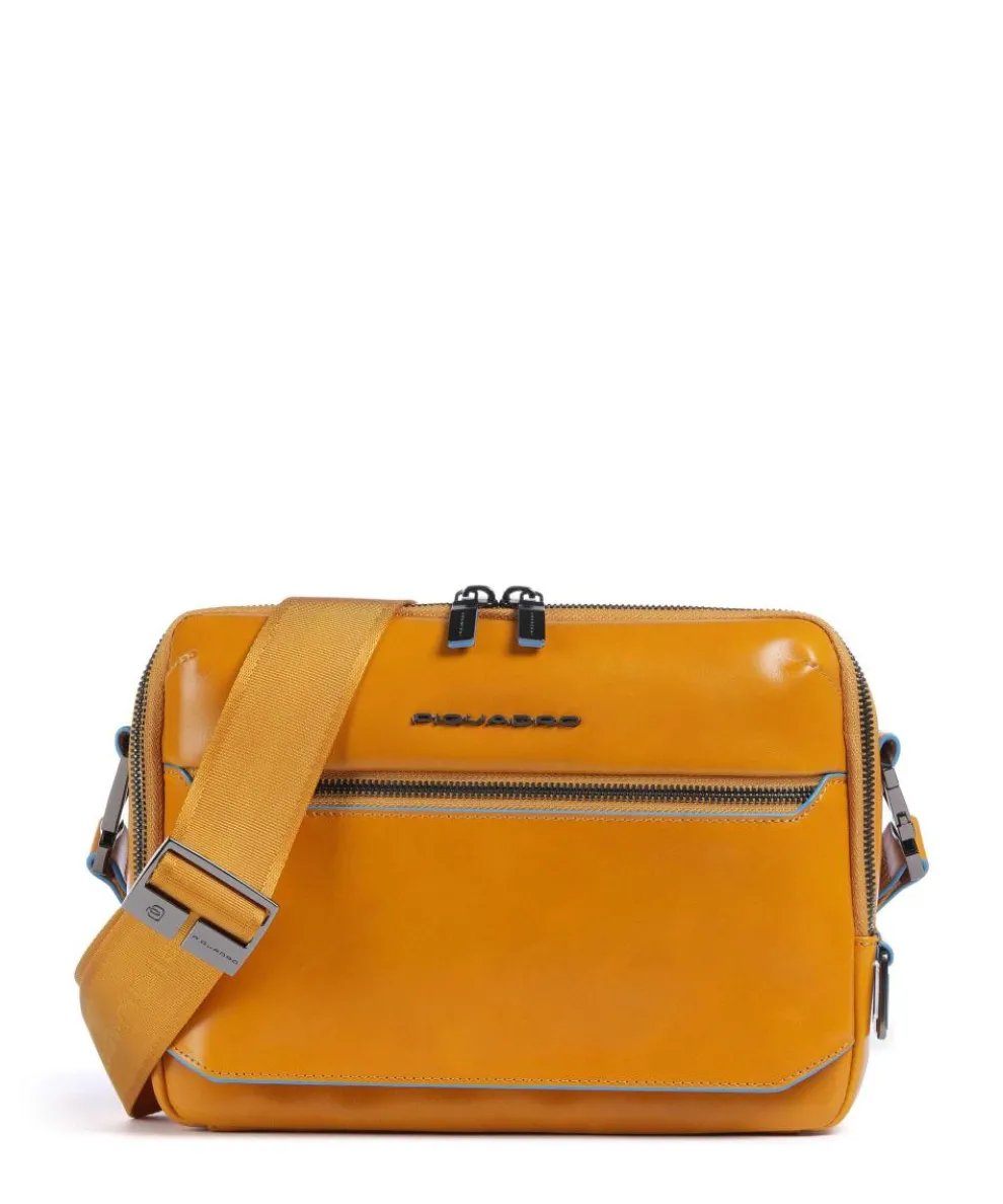 Blue Square Crossbody bag fine grain cow leather mustard yellow
