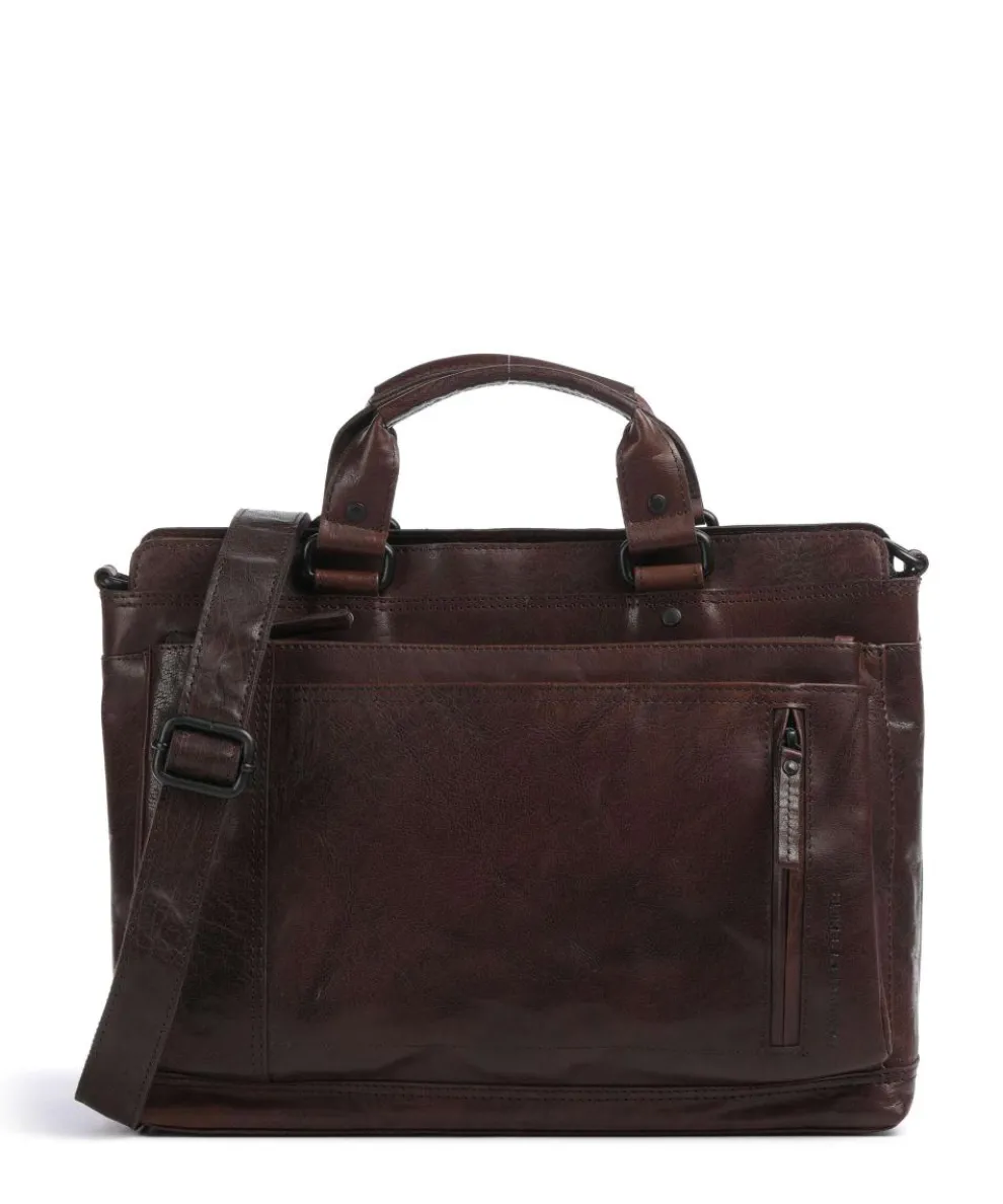 Bronco Bennie Briefcase 14″ fine grain leather dark brown