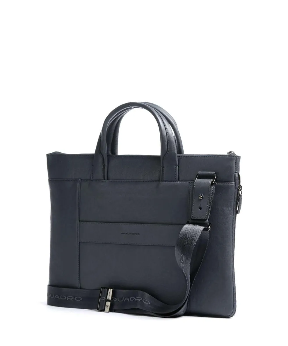 Black Square Briefcase 15″ fine grain leather blue-grey