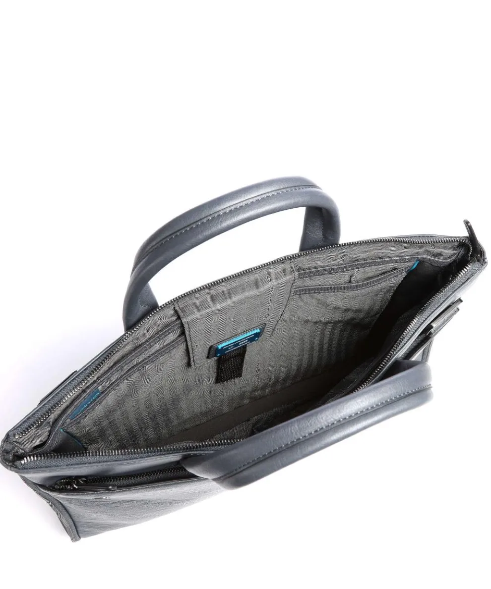 Black Square Briefcase 15″ fine grain leather blue-grey