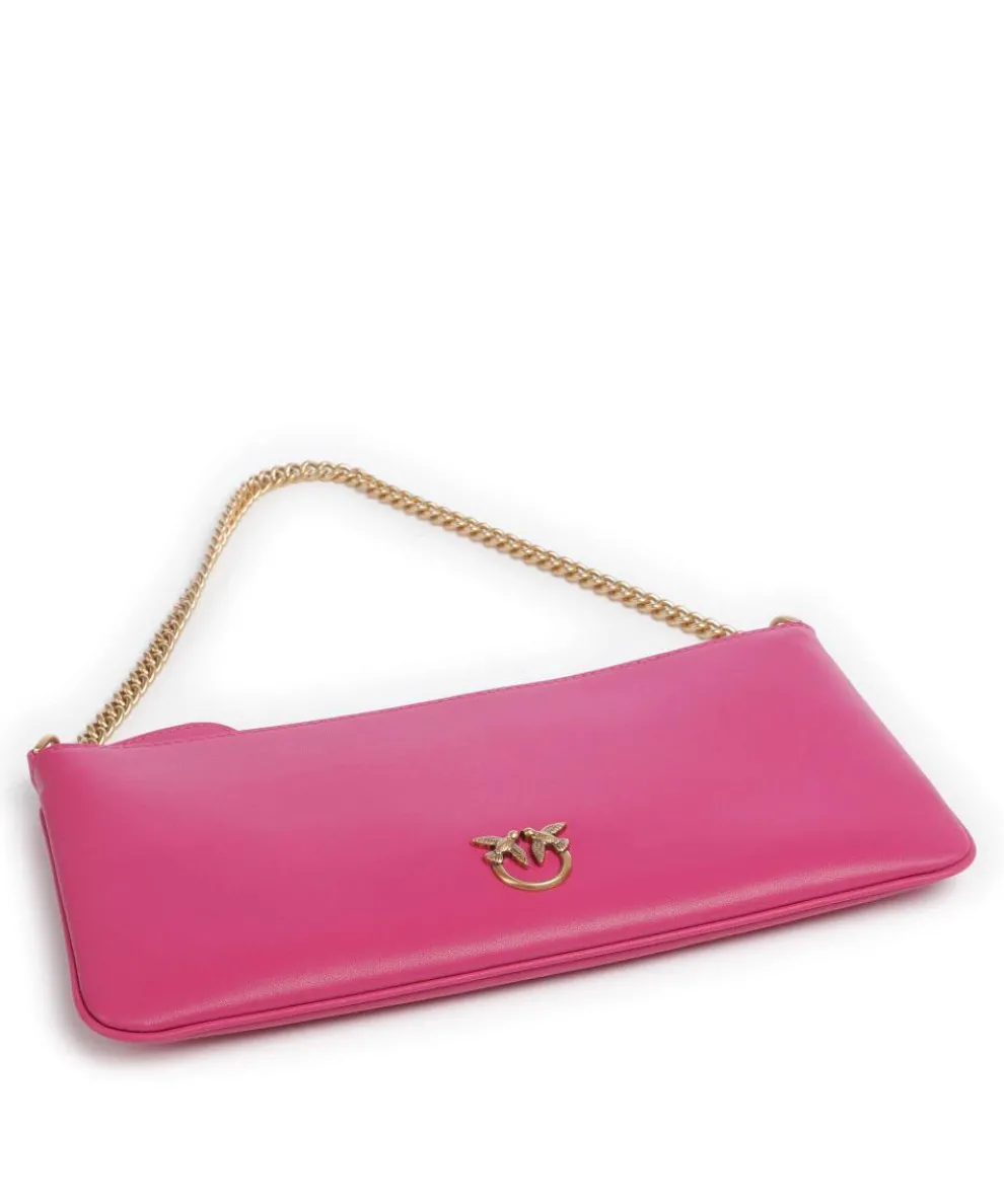 Flat Horizontal Shoulder bag fine grain cow leather pink