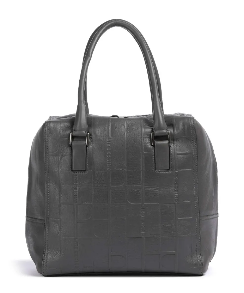 Kayla Monogram Sheep Natural M Handbag embossed cow leather dark grey