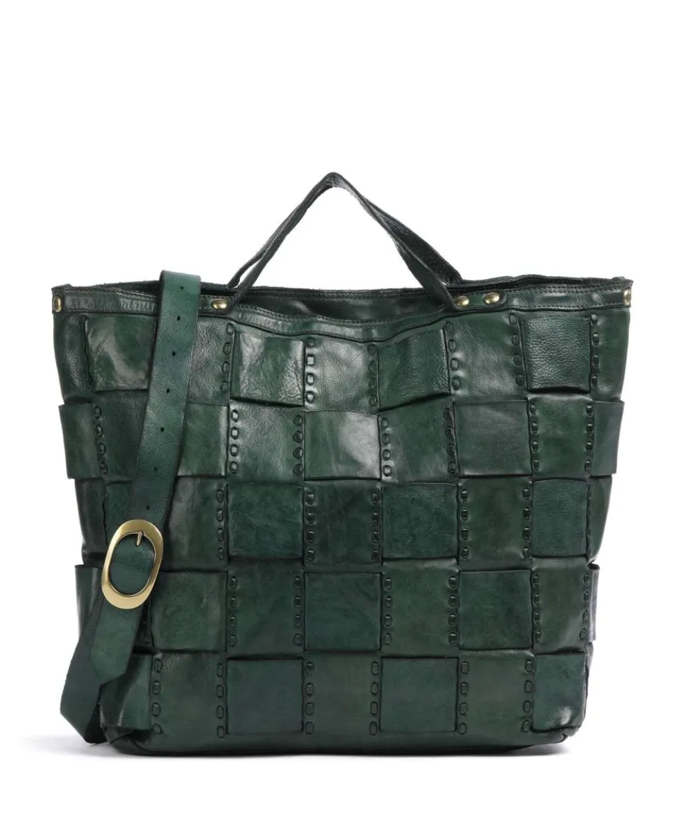 Handbag fine grain cow leather dark green