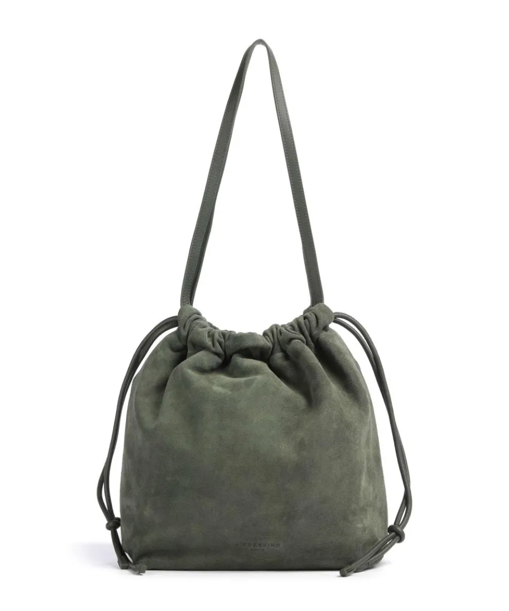 Lya Suede M Bucket bag brushed leather dark green