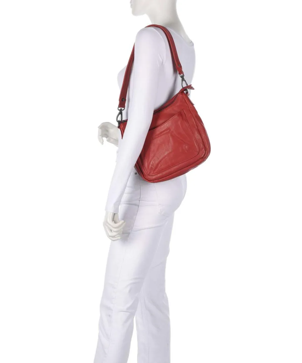 Washed Waxed Cow Caroline Shoulder bag grained cow leather red
