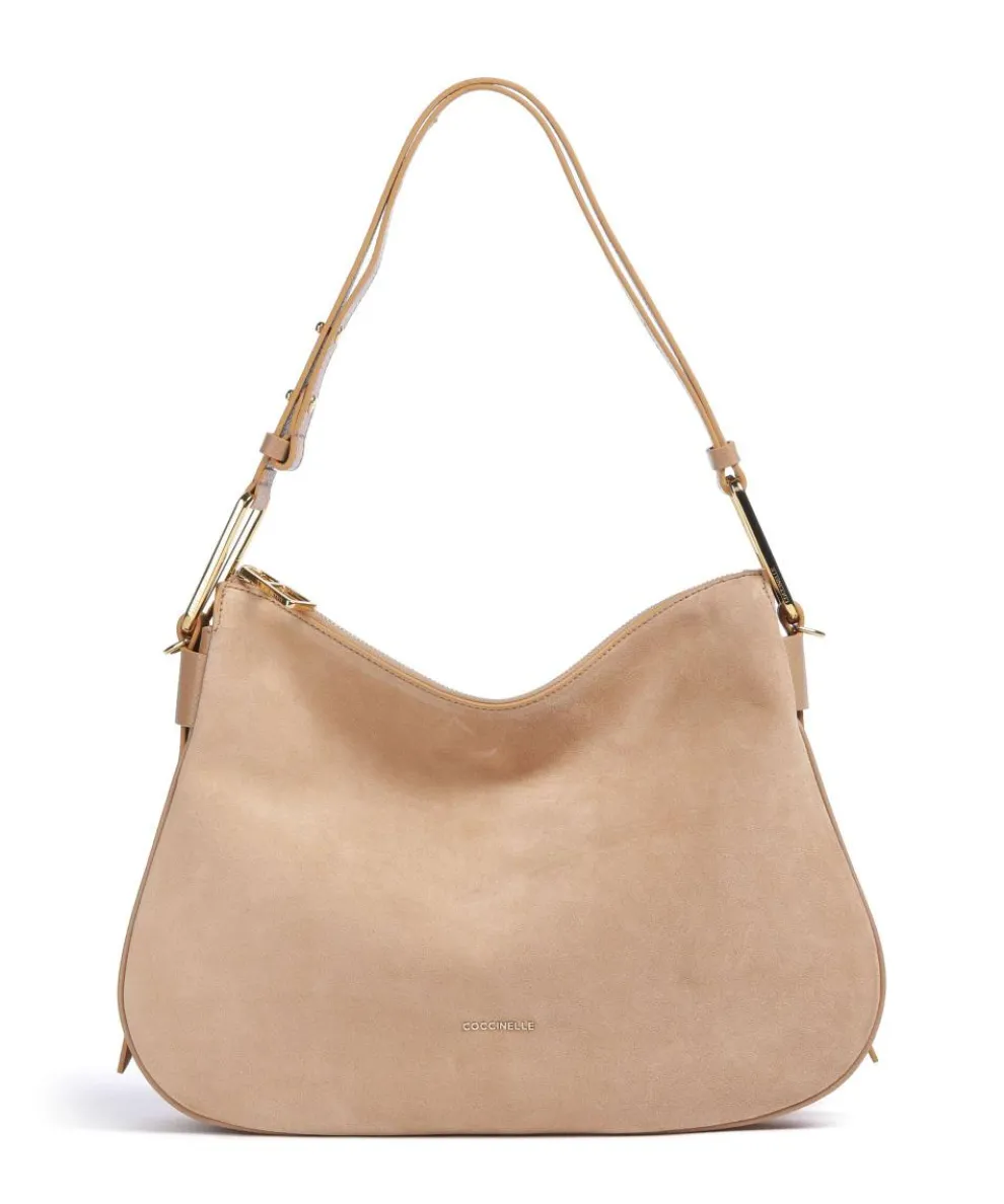 Magie Suede Hobo bag brushed leather, grained leather light brown