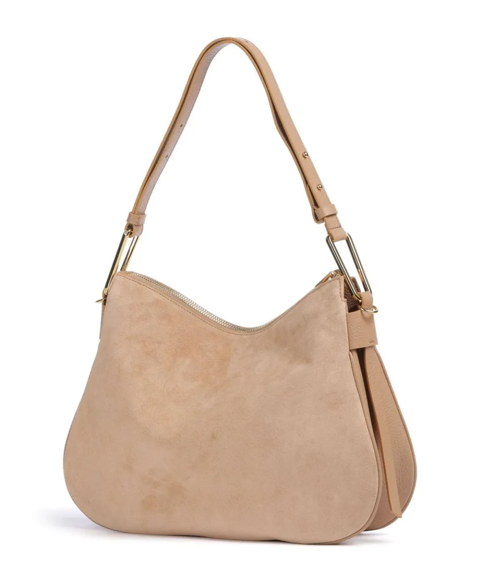 Magie Suede Hobo bag brushed leather, grained leather light brown