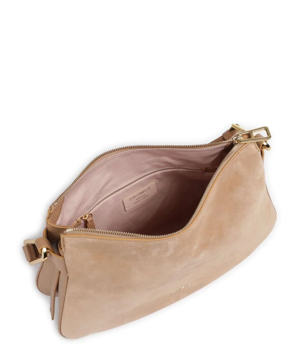 Magie Suede Hobo bag brushed leather, grained leather light brown