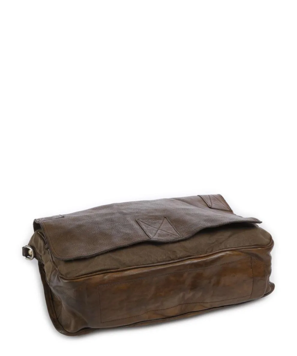 Messenger bag fine grain cow leather, cotton khaki