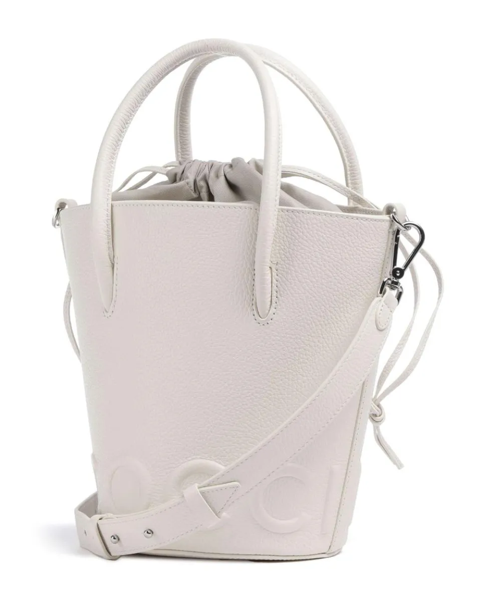 Myrtha Maxi Logo Bucket bag grained cow leather white