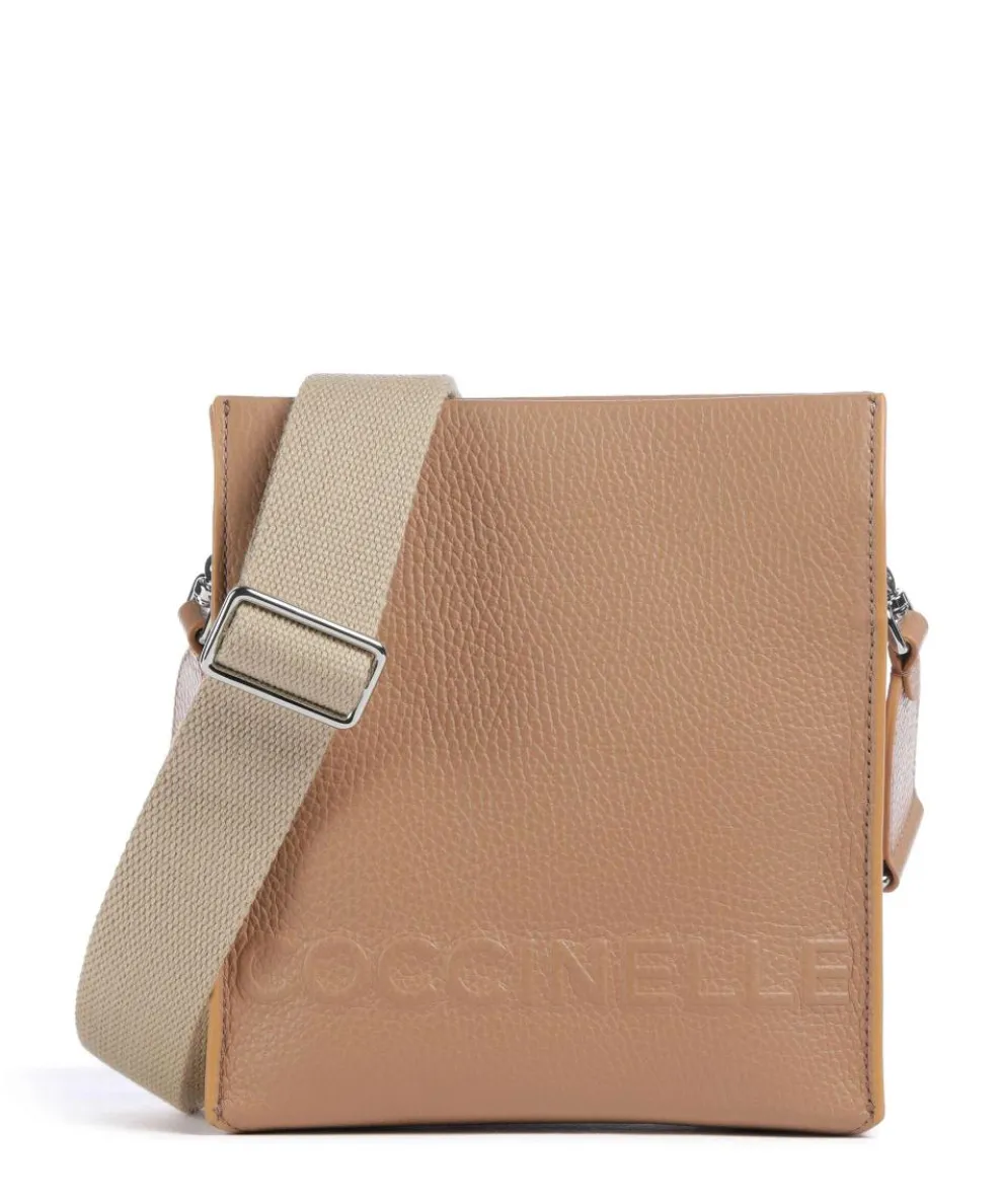Myrtha Maxi Logo Crossbody bag grained leather light brown