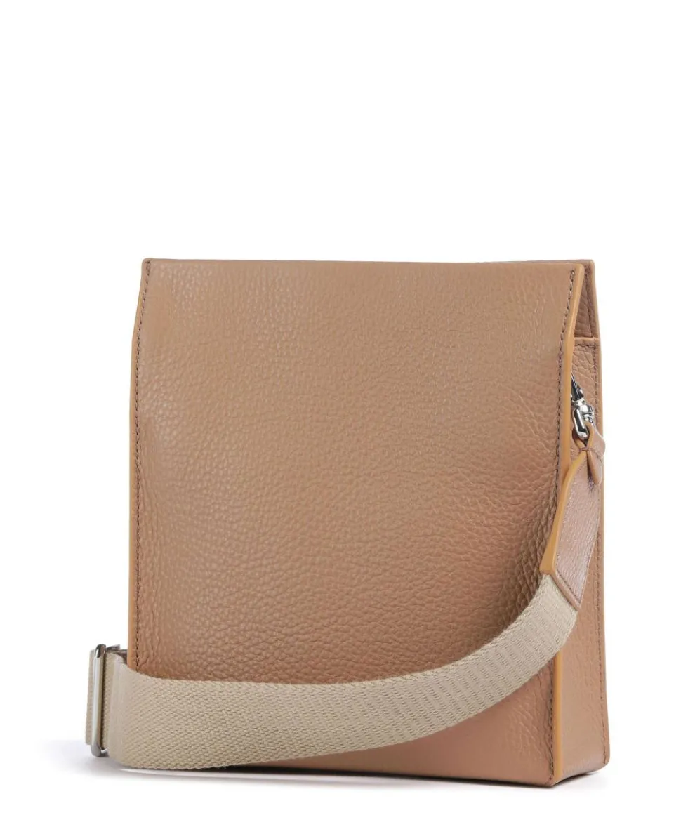 Myrtha Maxi Logo Crossbody bag grained leather light brown