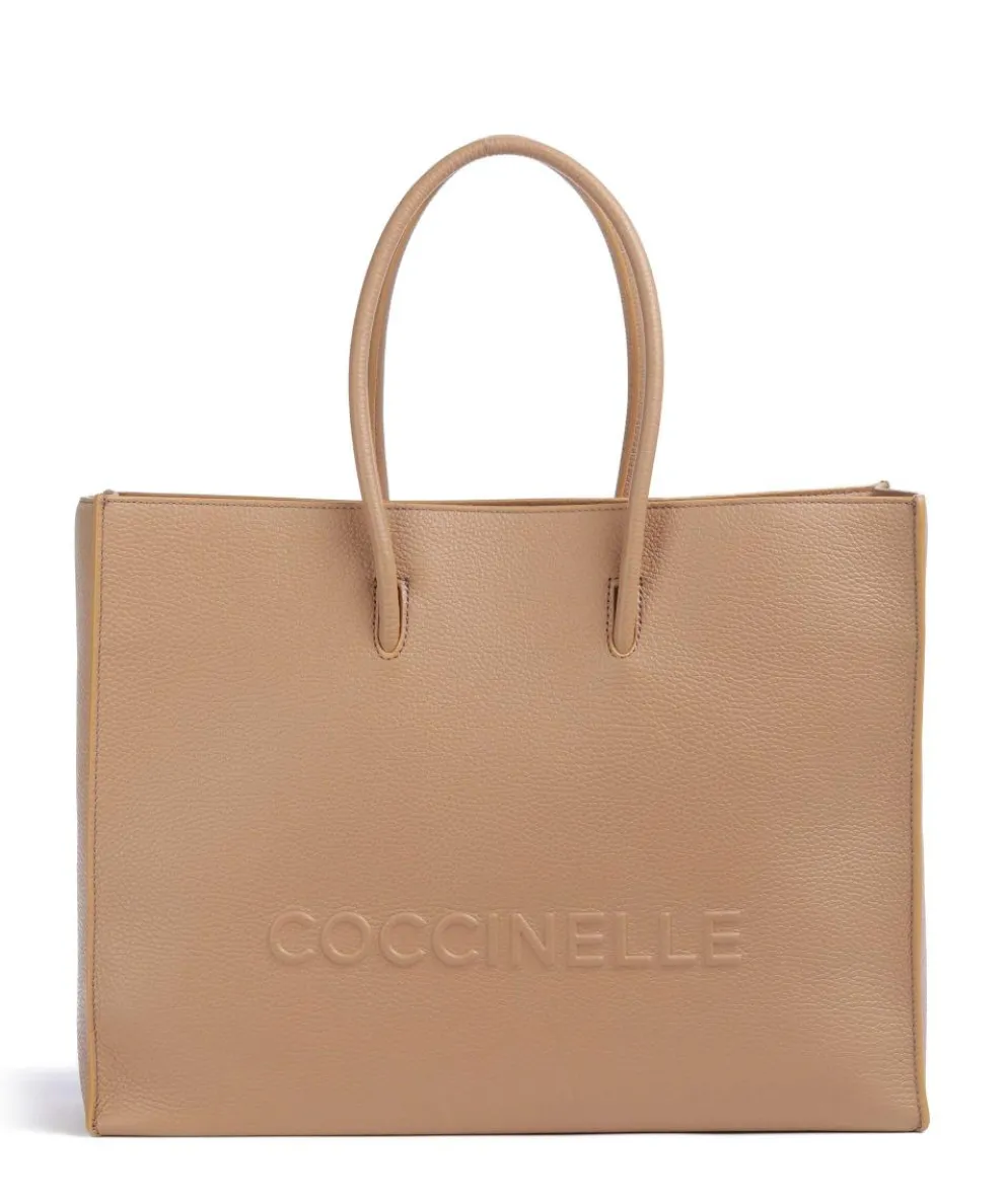 Myrtha Maxi Logo Tote bag grained cow leather light brown
