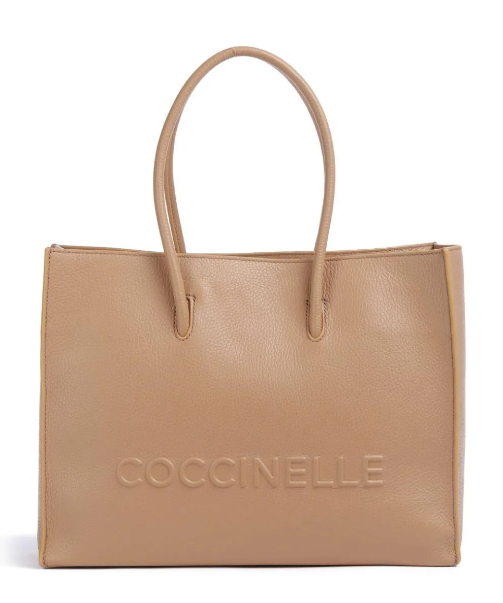 Myrtha Maxi Logo Tote bag grained leather light brown