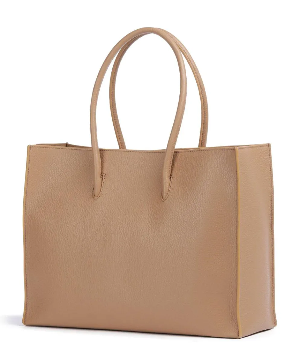 Myrtha Maxi Logo Tote bag grained leather light brown