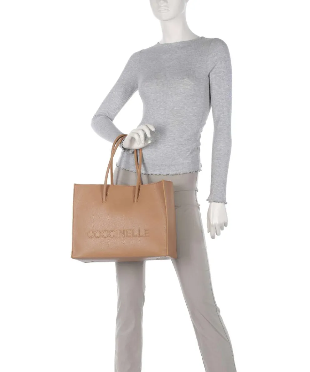 Myrtha Maxi Logo Tote bag grained leather light brown