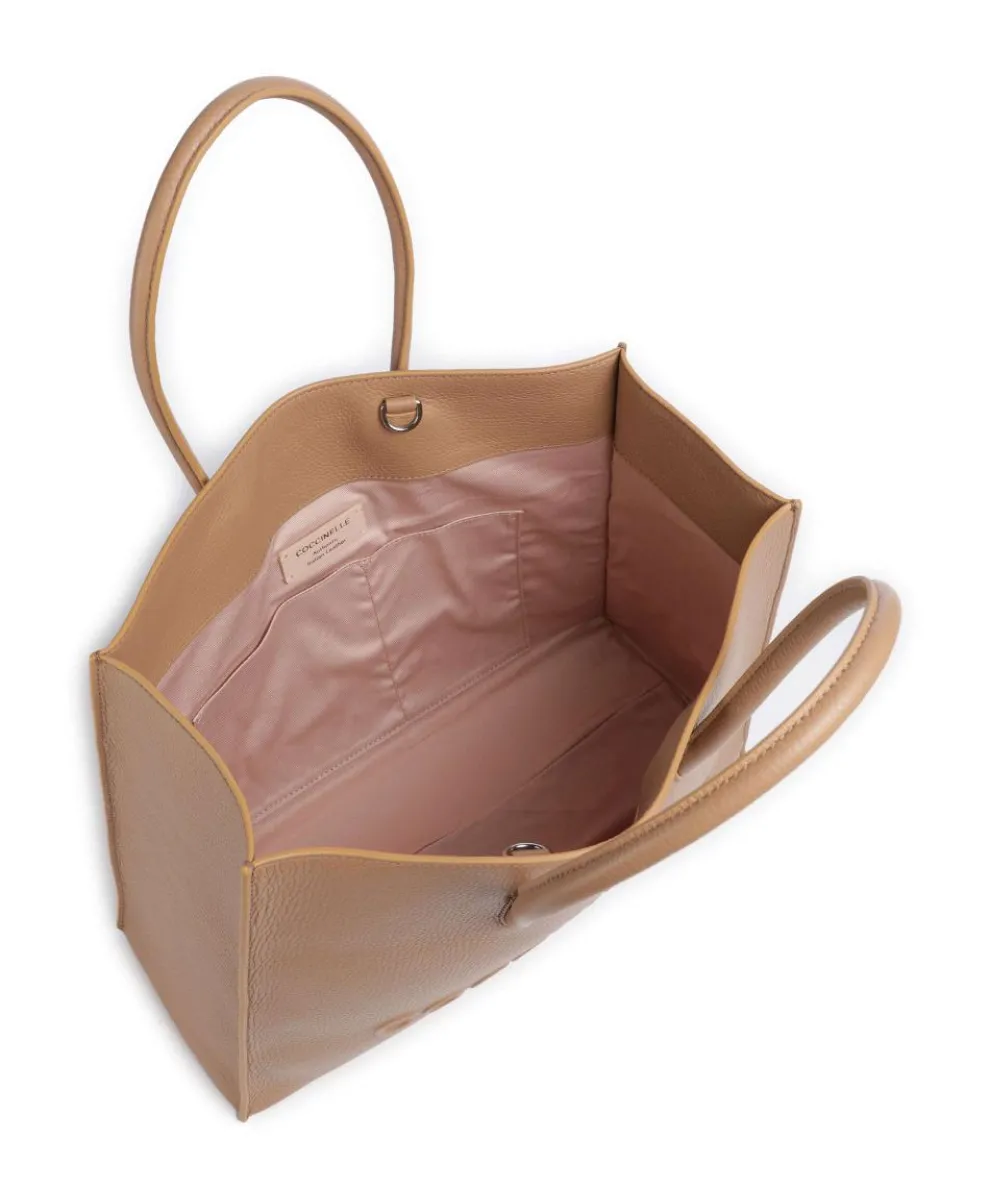 Myrtha Maxi Logo Tote bag grained leather light brown