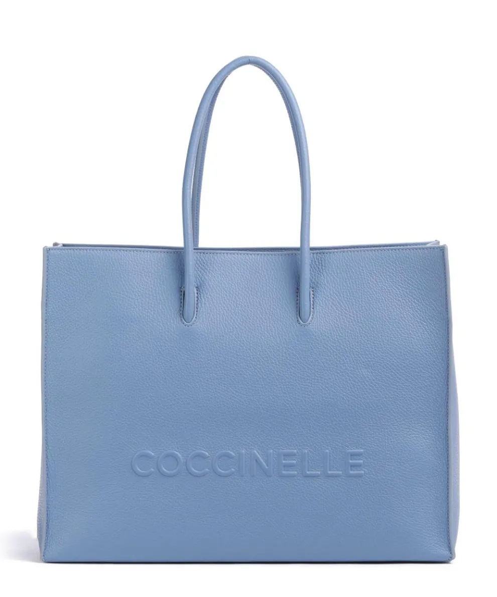 Myrtha Maxi Logo Tote bag grained cow leather blue