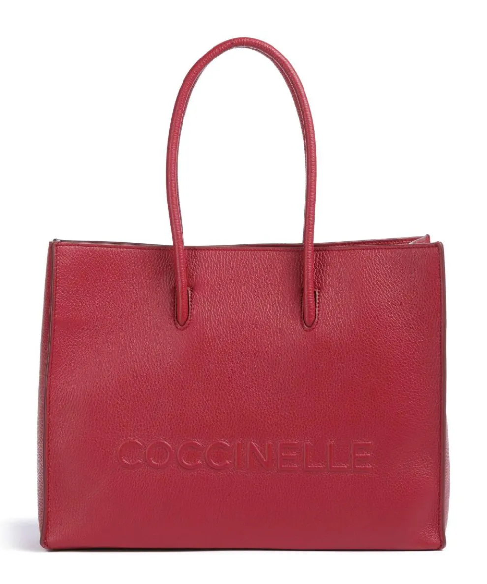 Myrtha Maxi Logo Tote bag grained leather red