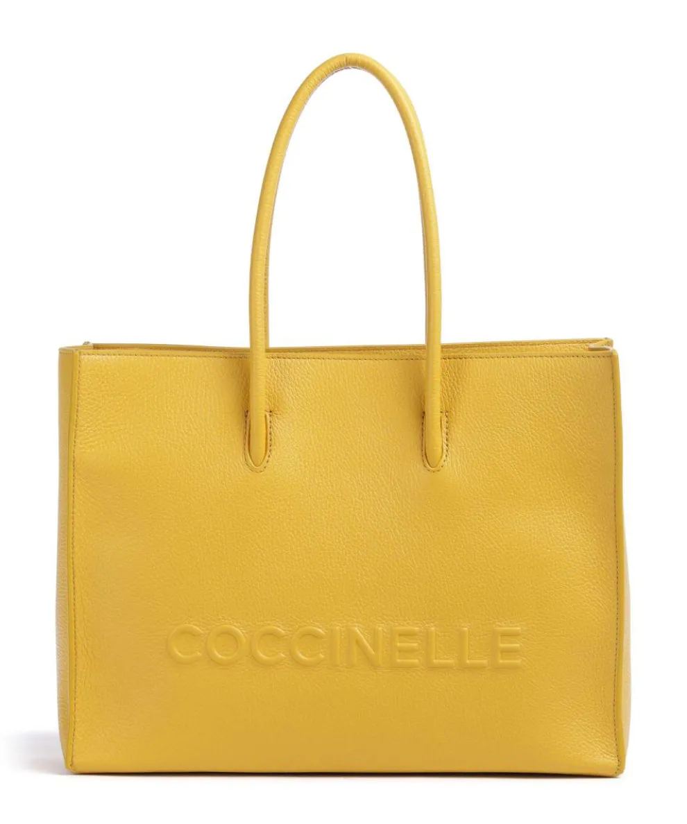 Myrtha Maxi Logo Tote bag grained leather mustard yellow