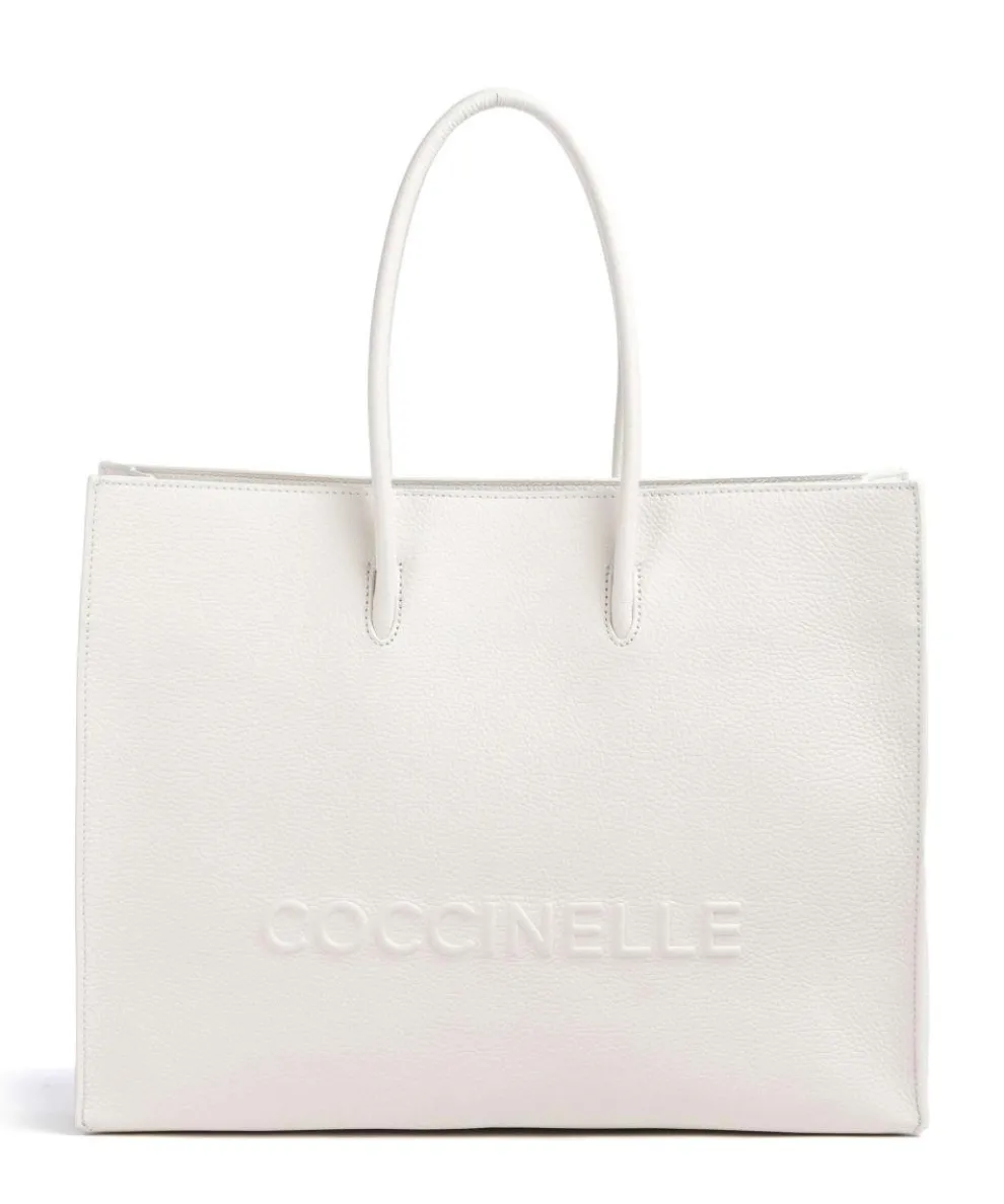 Myrtha Maxi Logo Tote bag grained cow leather white