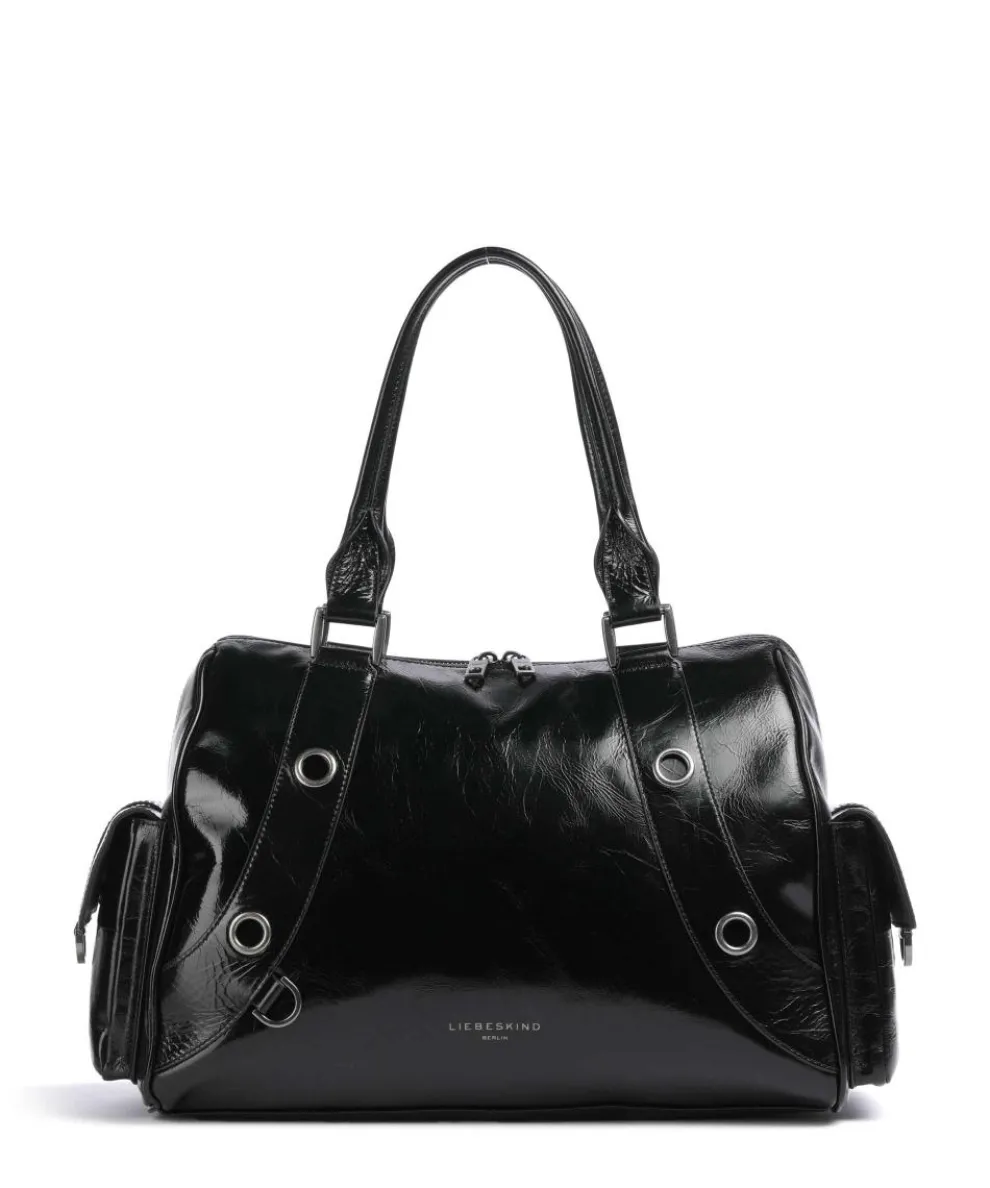 Nika Lack Distressed L Shoulder bag fine grain cow leather black