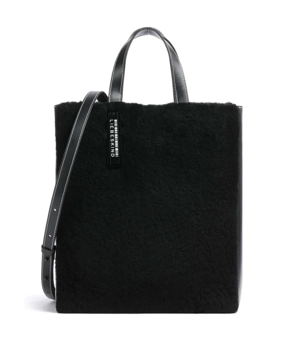 Paper Bag Shearling M Handbag fine grain leather, faux fur black
