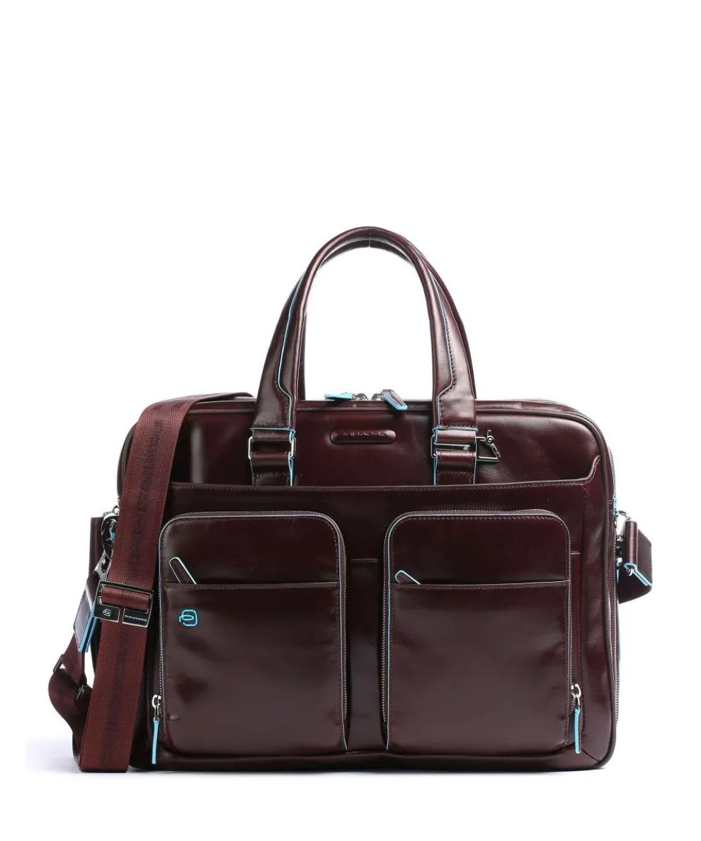 Blue Square Briefcase 16″ leather mahogany