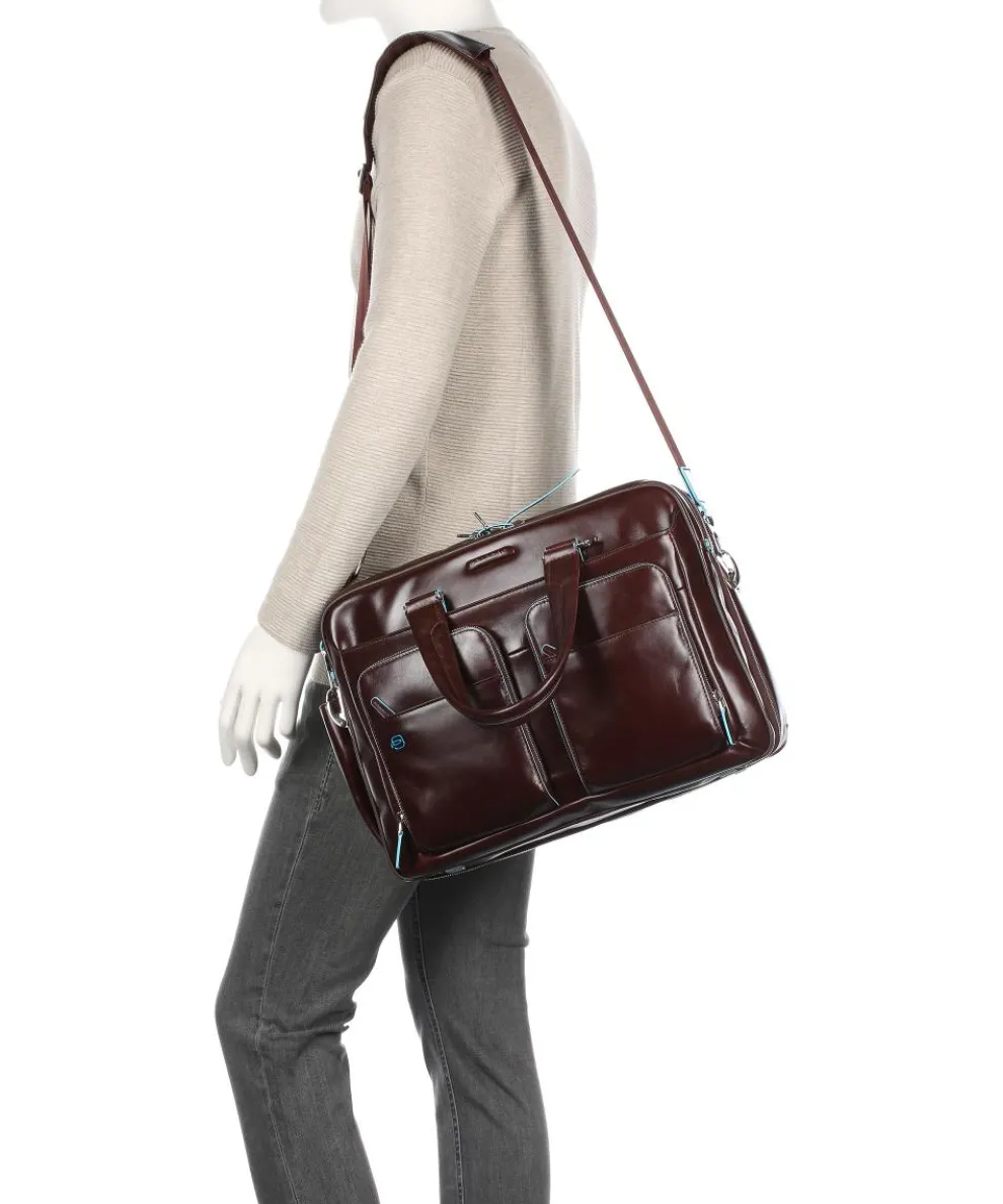 Blue Square Briefcase 16″ leather mahogany