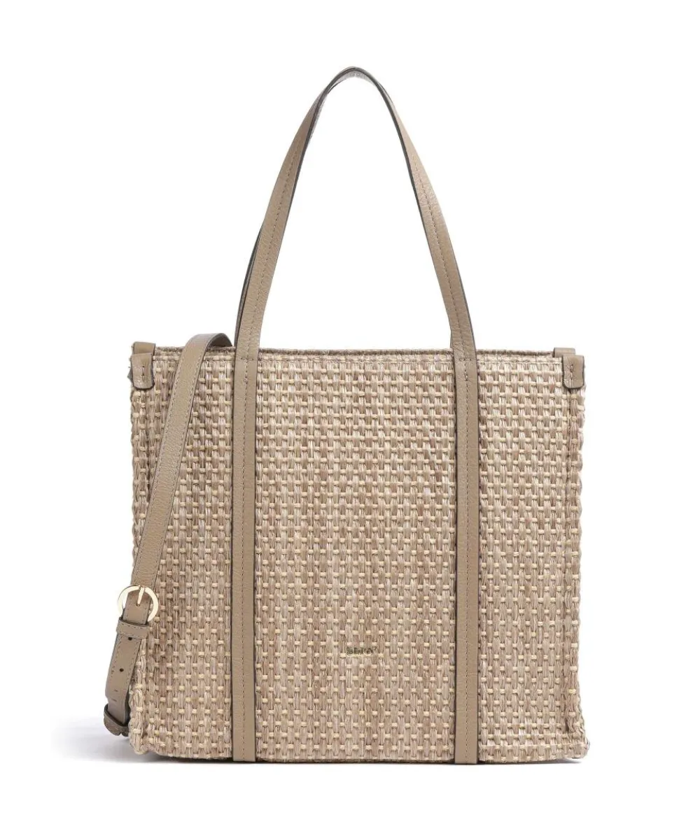 Raffia Susanna Tote bag bast, grained cow leather brown
