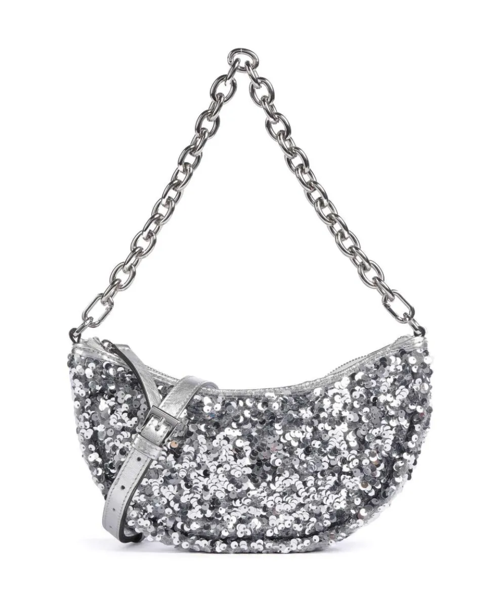 Sequins Moon Shoulder bag fine grain cow leather, fabric silver