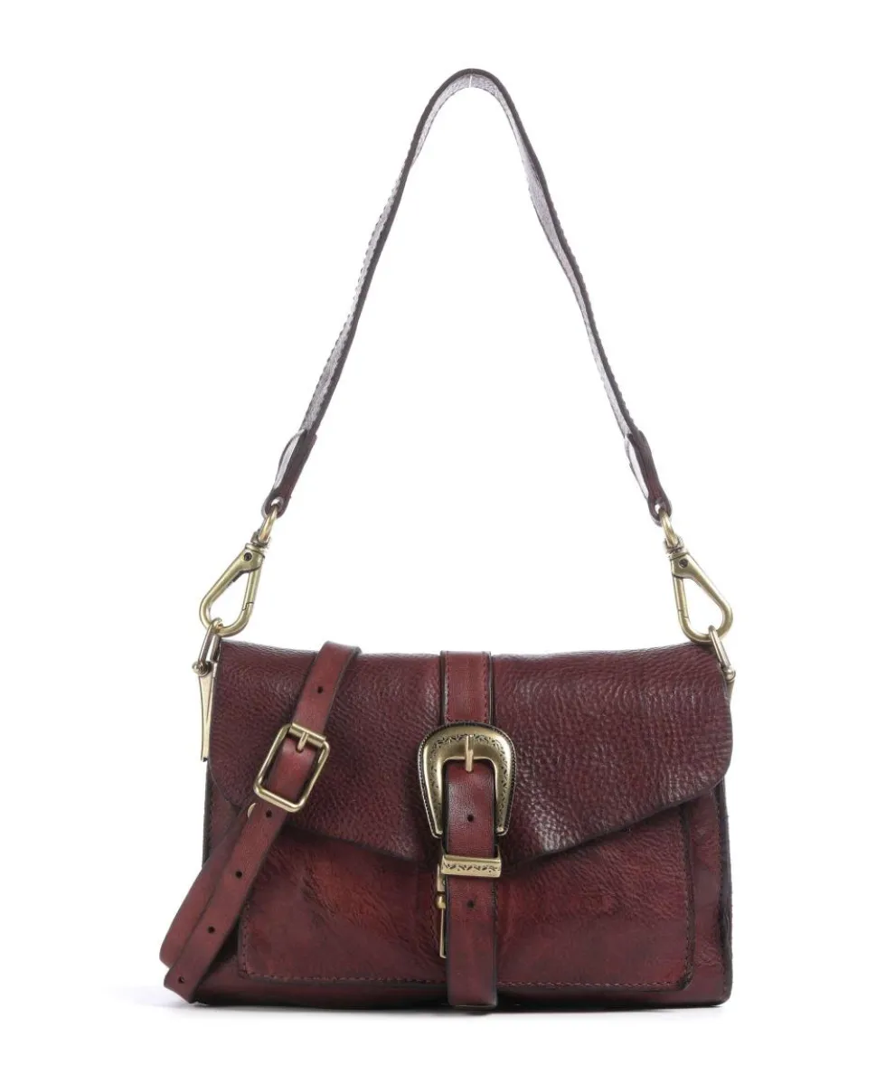 Shoulder bag fine grain cow leather dark red