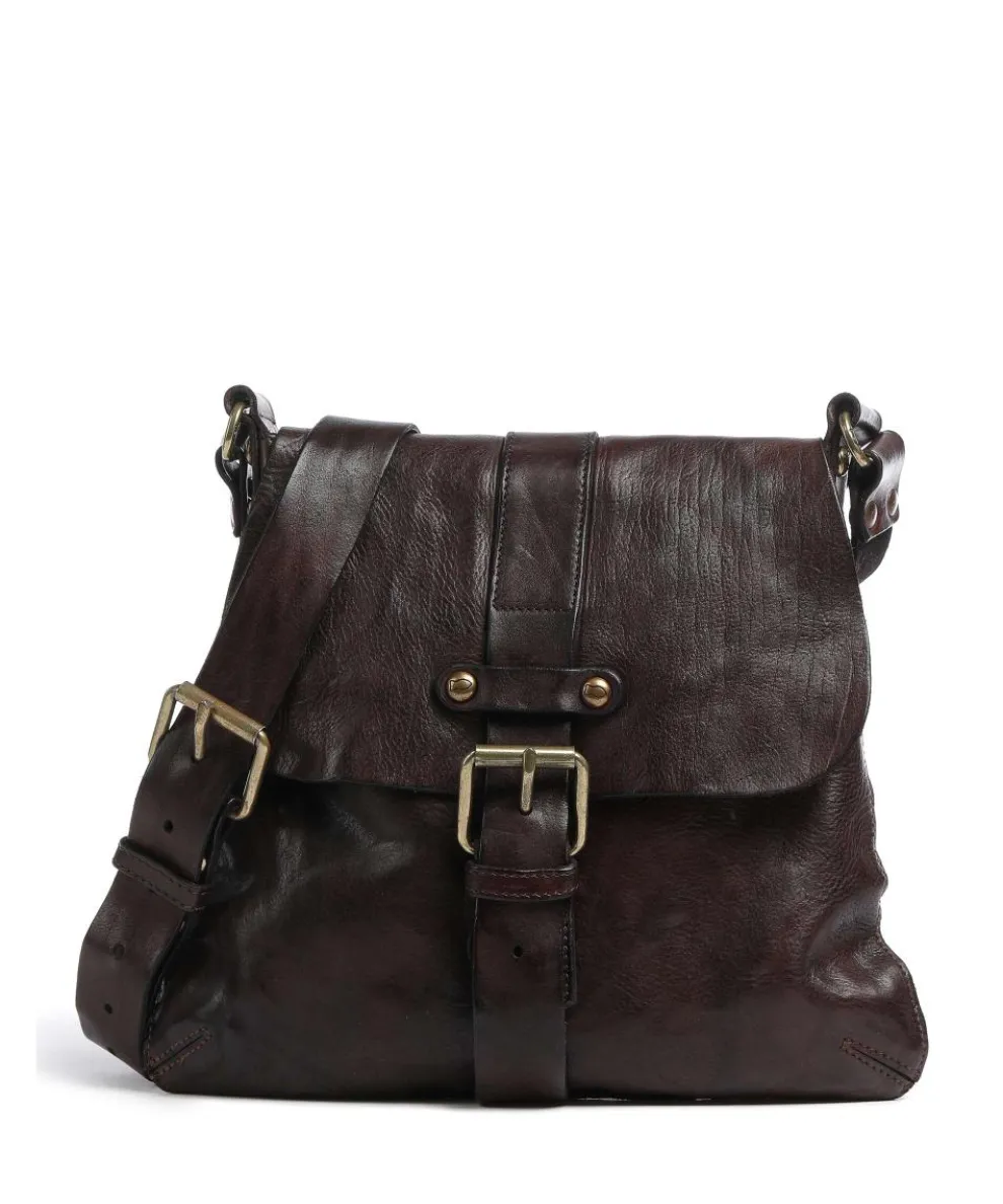 Shoulder bag grained cow leather dark brown