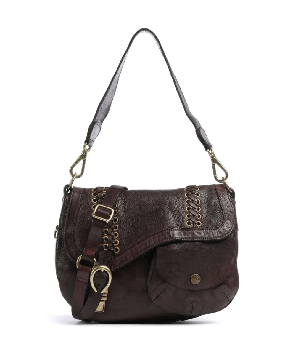 Shoulder bag grained cow leather dark brown