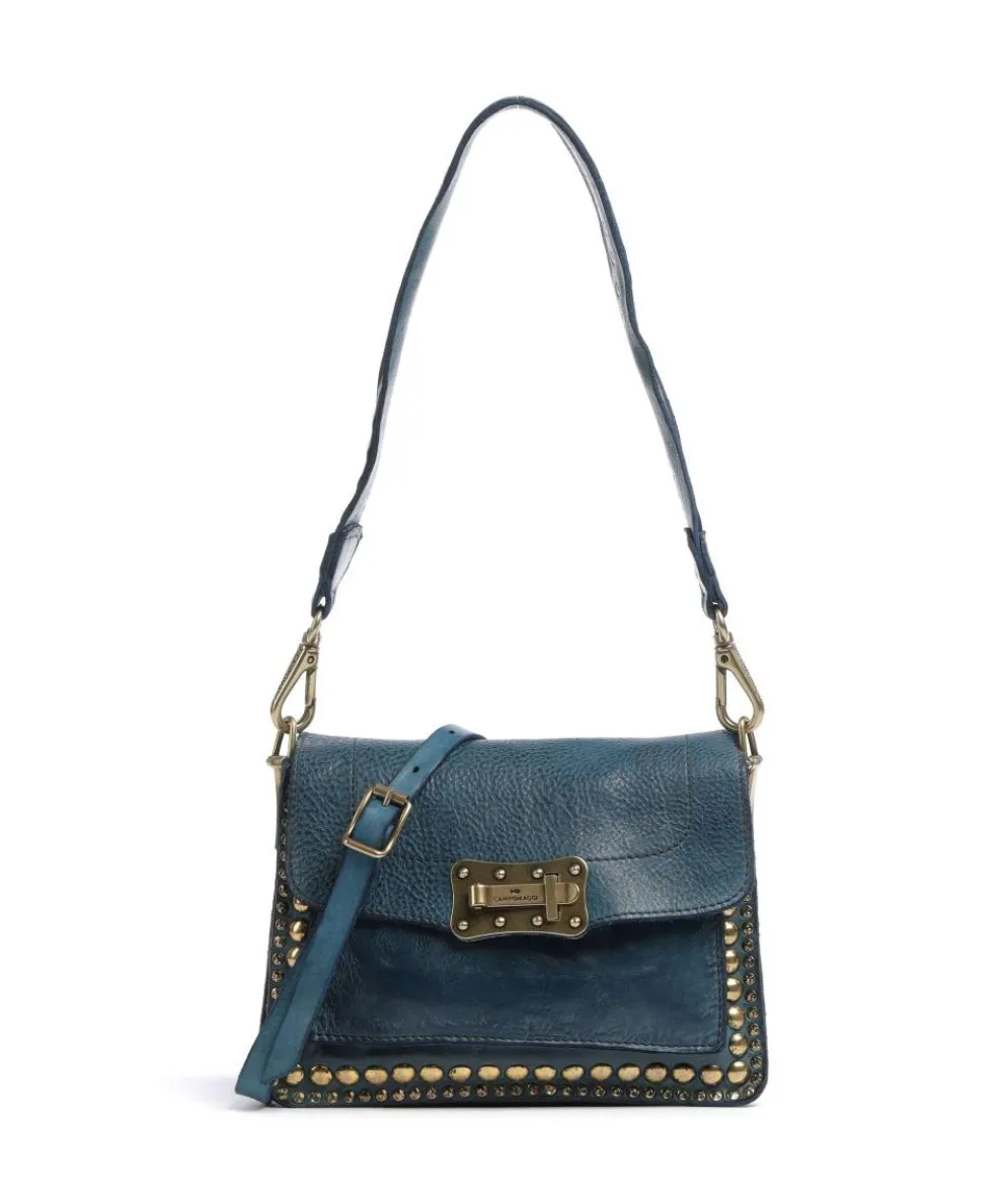 Shoulder bag grained cow leather petrol