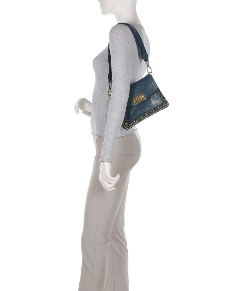 Shoulder bag grained cow leather petrol