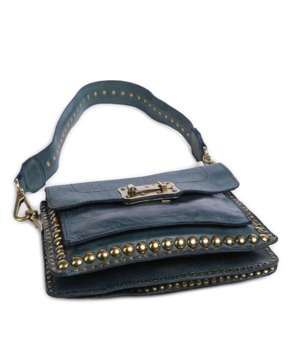 Shoulder bag grained cow leather petrol