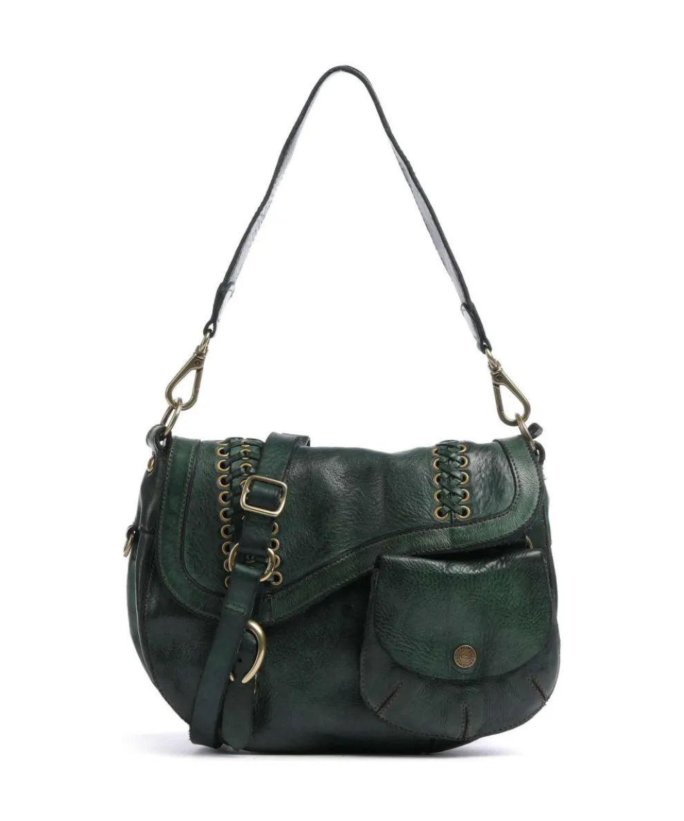 Shoulder bag grained cow leather dark green