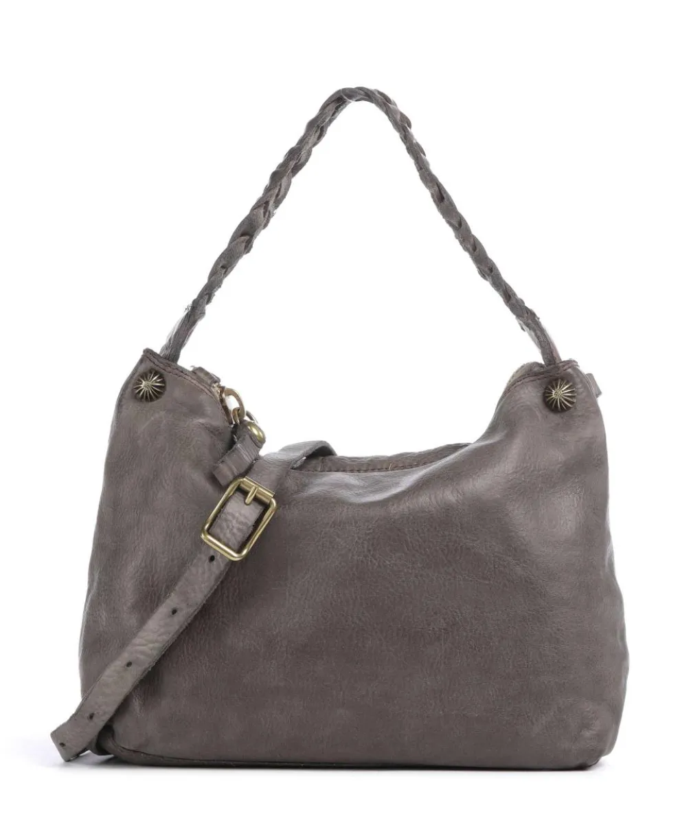 Shoulder bag grained cow leather dark grey
