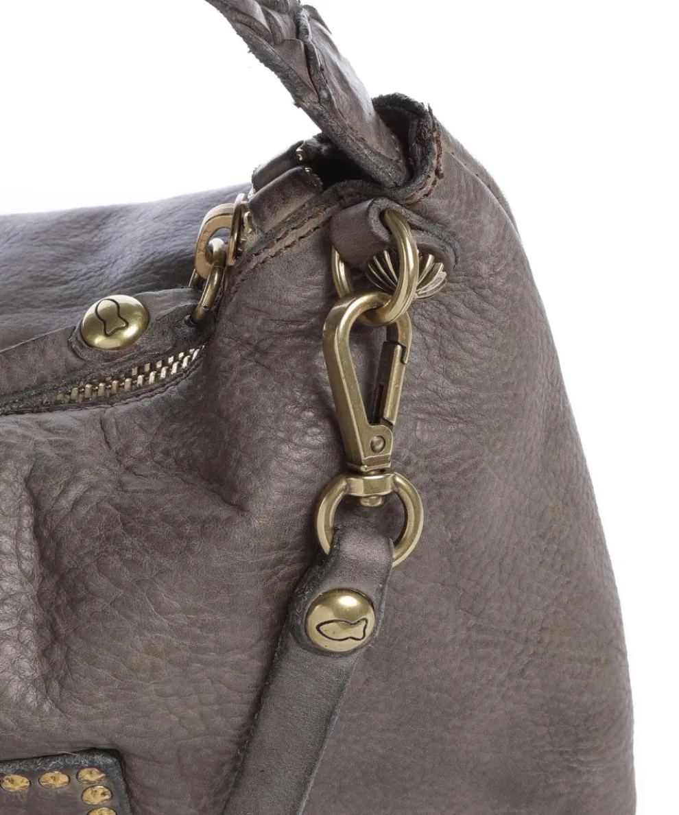 Shoulder bag grained cow leather dark grey
