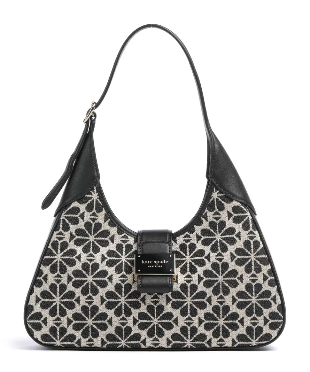 Spade Flower Jacquard Shoulder bag fabric, fine grain cow leather black/beige