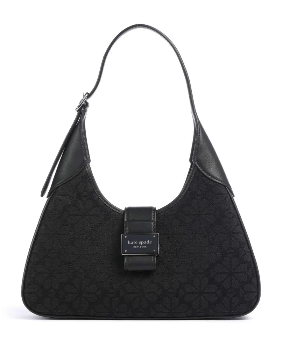 Spade Flower Jacquard Shoulder bag fabric, fine grain cow leather black