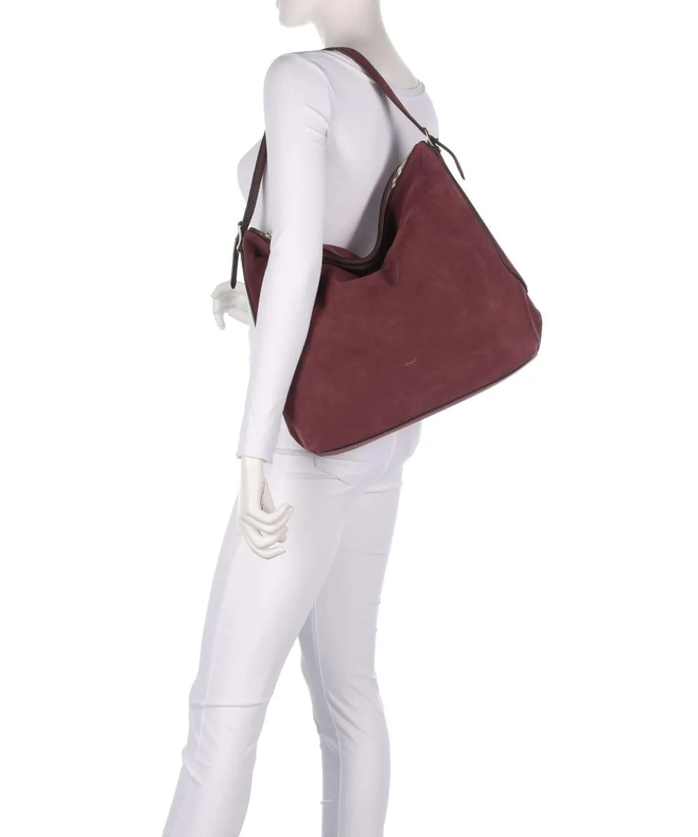 Suede Carina Hobo bag brushed leather bordeaux red