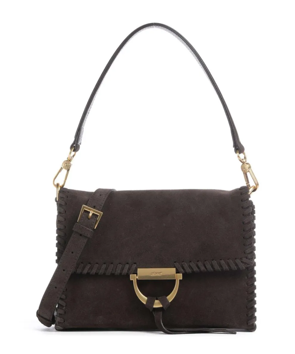Suede Temi Stitch Shoulder bag brushed leather dark brown