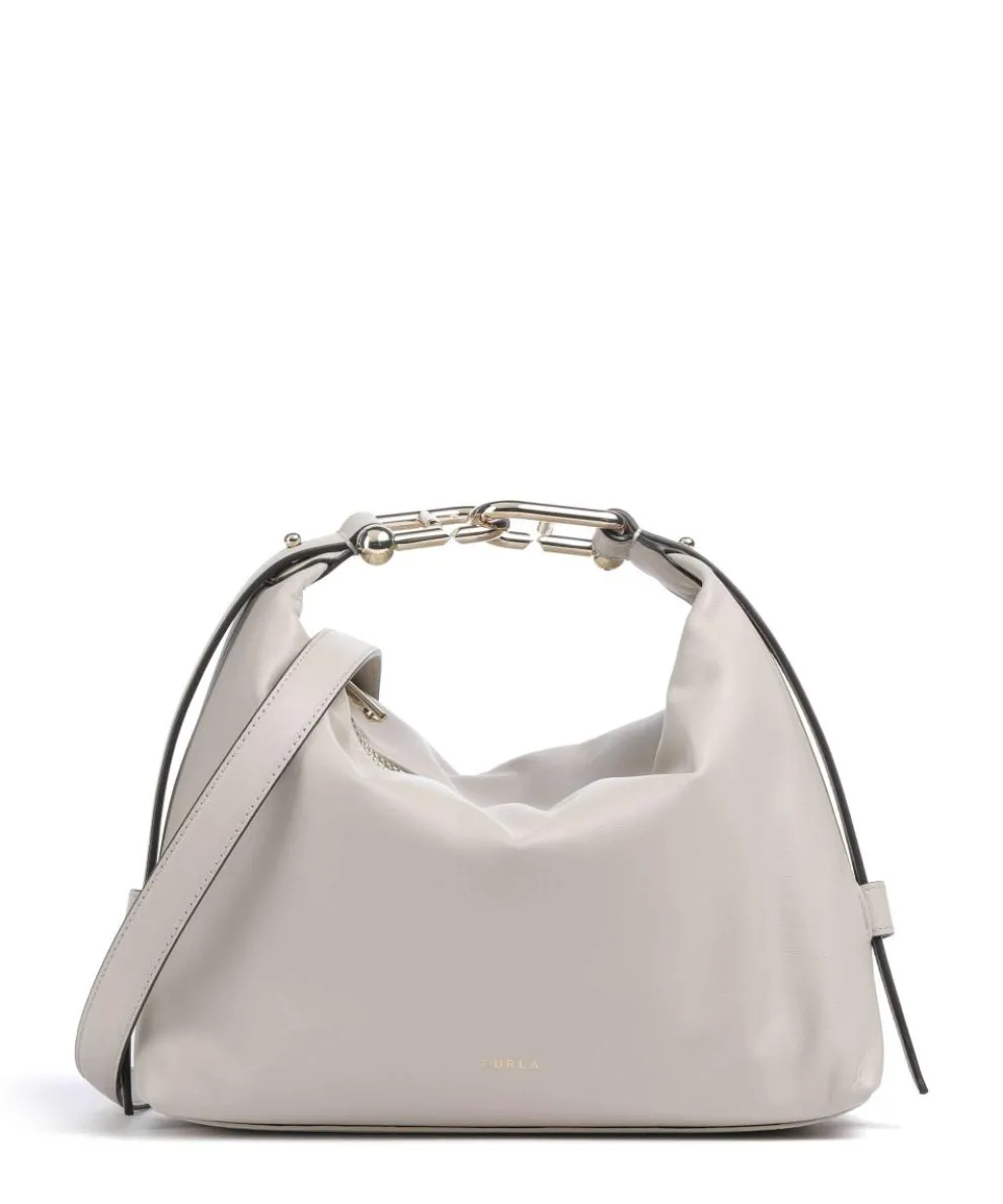 Tonie M Hobo bag fine grain leather light grey