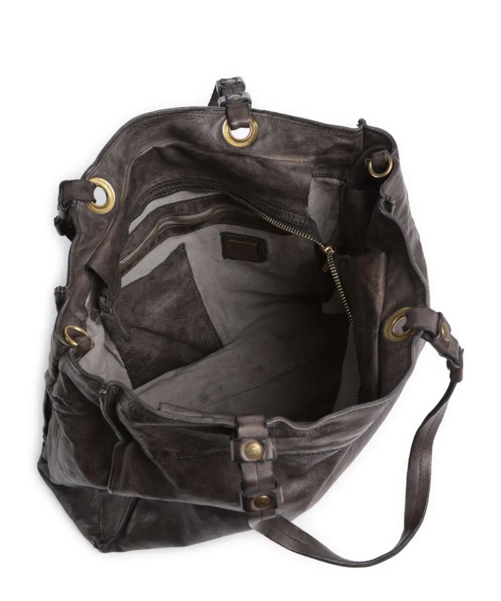 Tote bag fine grain cow leather dark brown