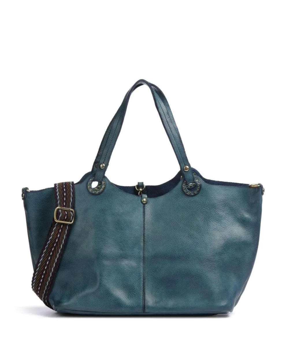 Tote bag grained cow leather petrol