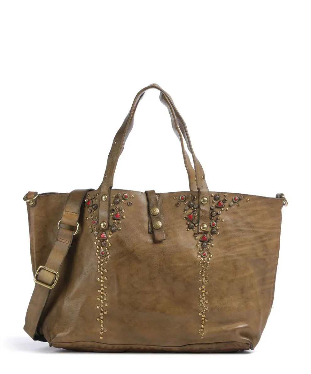 Tote bag grained cow leather olive-green