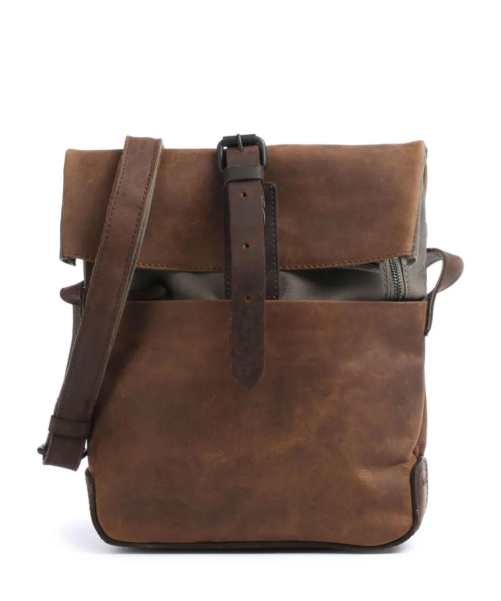 Twister Crossbody bag canvas, cow leather brown